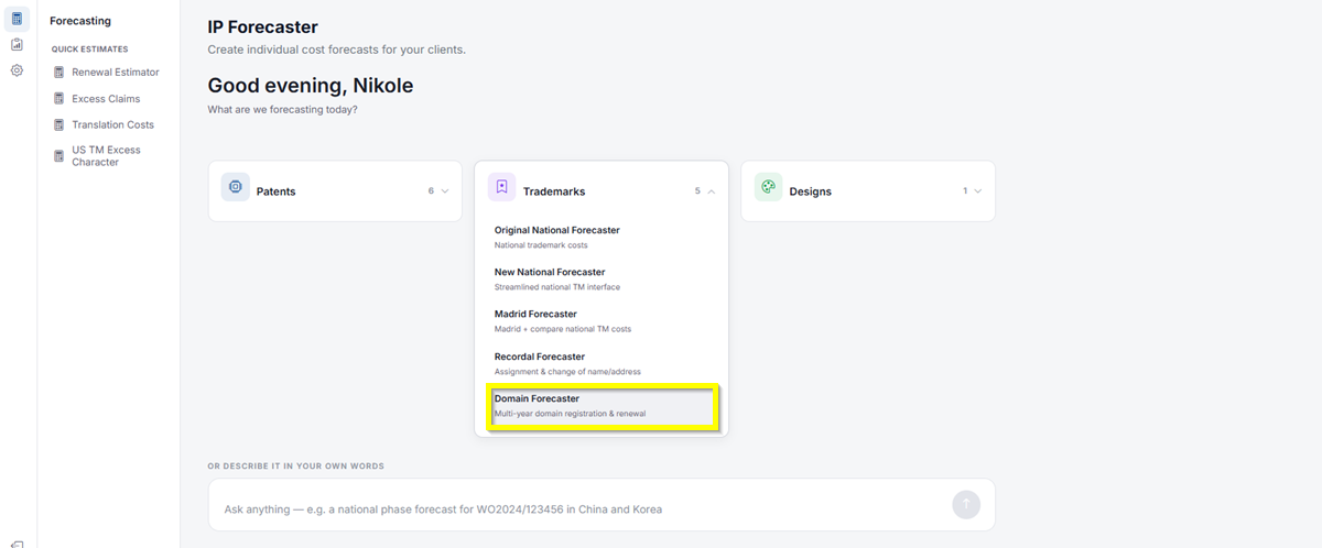 Next Gen Domain Forecasting