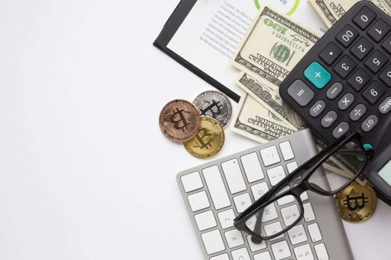 desk with financial instruments top view scaled