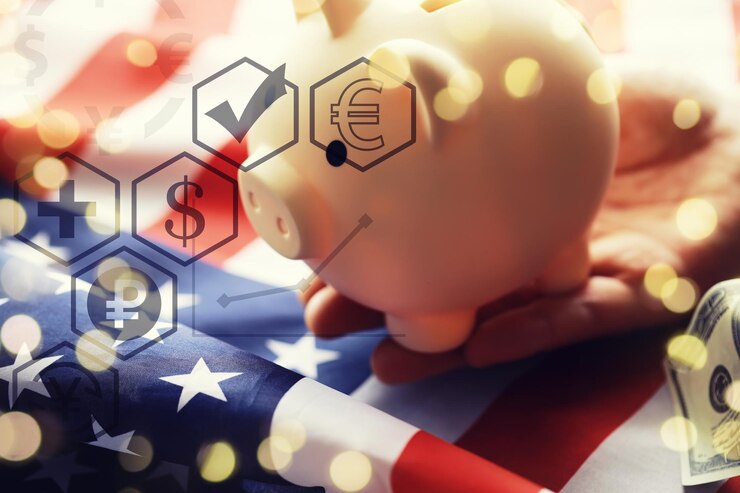 piggy bank usa flag closeup saving money united states concept 494741 76607