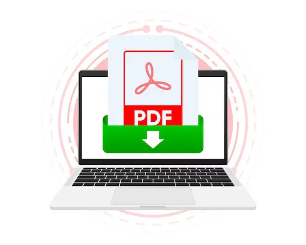 download-pdf-file-with-label-laptop-screen-downloading-document-concept-view-read-download-pdf-file-laptops-mobile-devices-vector-illustration