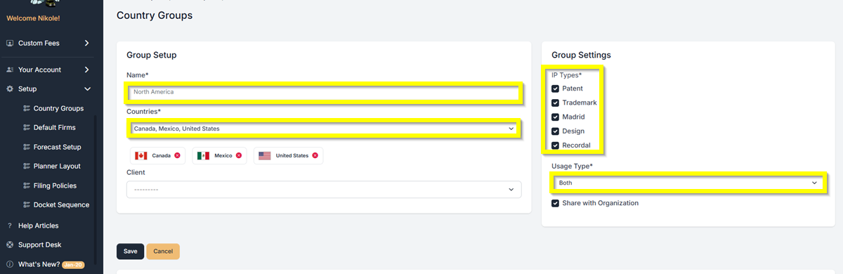 Country Group Set up