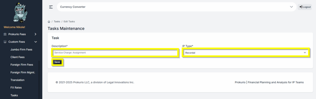 Create Service Charge Recordal Task